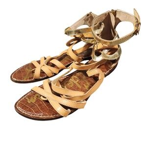 Sam Edelman Sandals Shoes Womens Size 8.5M Tan Gold Glinda Leather Gladiator‎